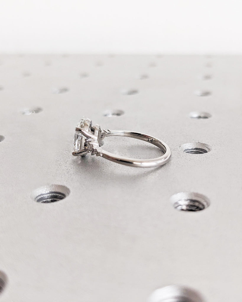 Lab Grown Diamond Engagement Ring | Oval Lab Diamond Ring | Platinum, 14K Solid Gold Wedding Ring | Pear Moissanite or Diamond Cluster Ring image #4