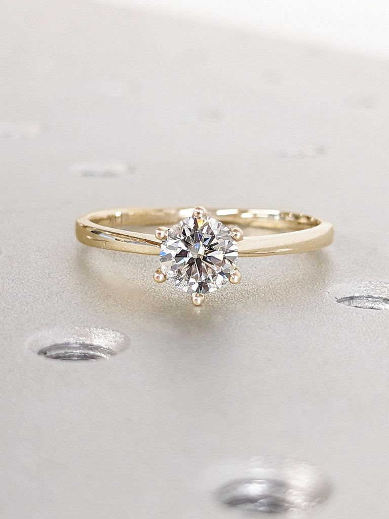 Round Lab Grown Diamond Solitaire Ring | Round Engagement Ring | 14k Solid Gold Promise Ring | Simple Wedding Ring | 1ct/2CT Engagement Ring