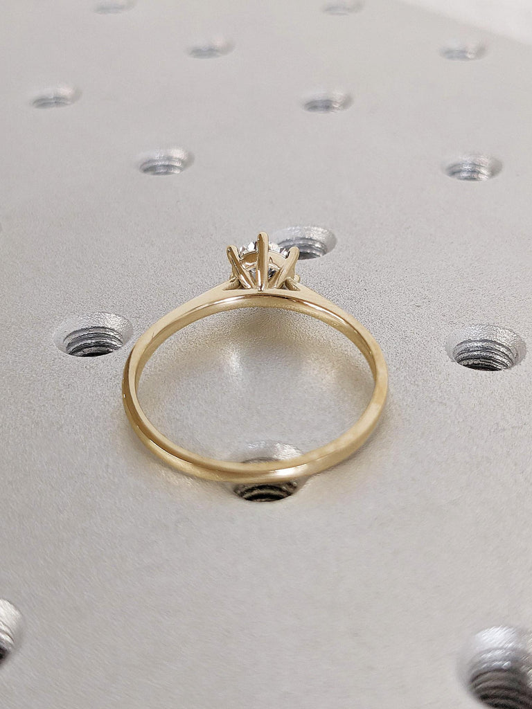 Minimalist Round Moissanite Solitaire Cathedral Setting Ring | 14k Yellow Gold Moissanite Engagement Ring | Women Wedding Ring, Gift for Her
