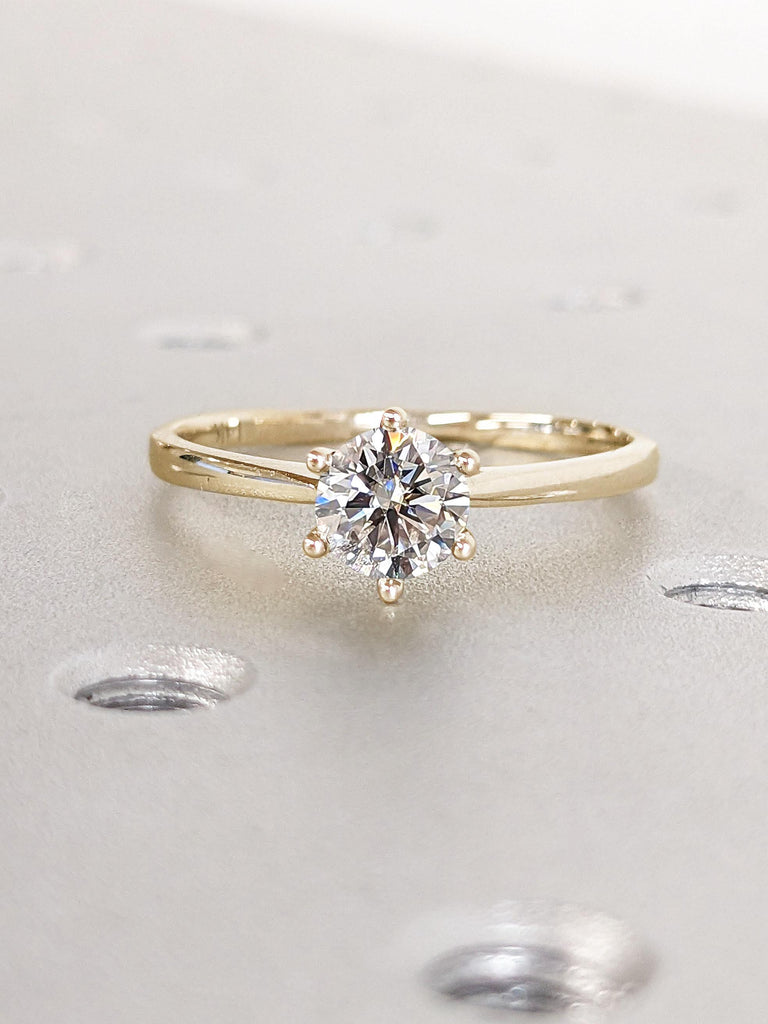 Unique Cathedral Setting Engagement Ring for Her | 14k Gold Promise Anniversary Ring | 1 Carat Moissanite Solitaire