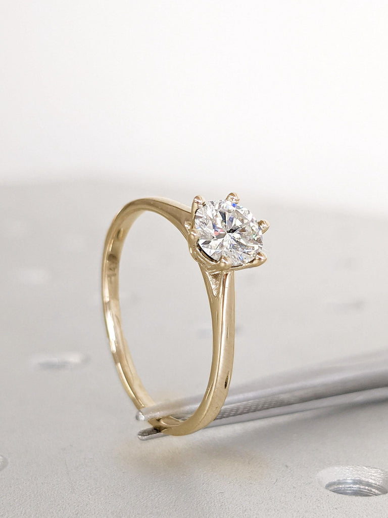 Round Solitaire Ring | Round Engagement Ring | Solid Gold Moissanite Promise Ring | Simple Wedding Ring | 1ct Engagement Ring