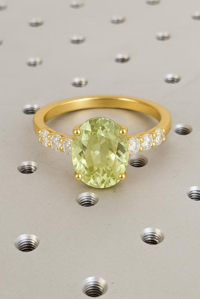 1ct Natural Sapphire Engagement Ring, Dainty 14k Yellow Gold Wedding Ring, Light Green Sapphire Ring, Sapphire Jewelry, Gold Gemstone Ring