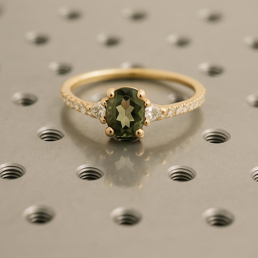 1ct Green Sapphire Engagement Ring, Gold Promise Ring for Her, Green Stone Ring, Half Eternity Sapphire Ring, Birthstone Ring, Cocktail Ring