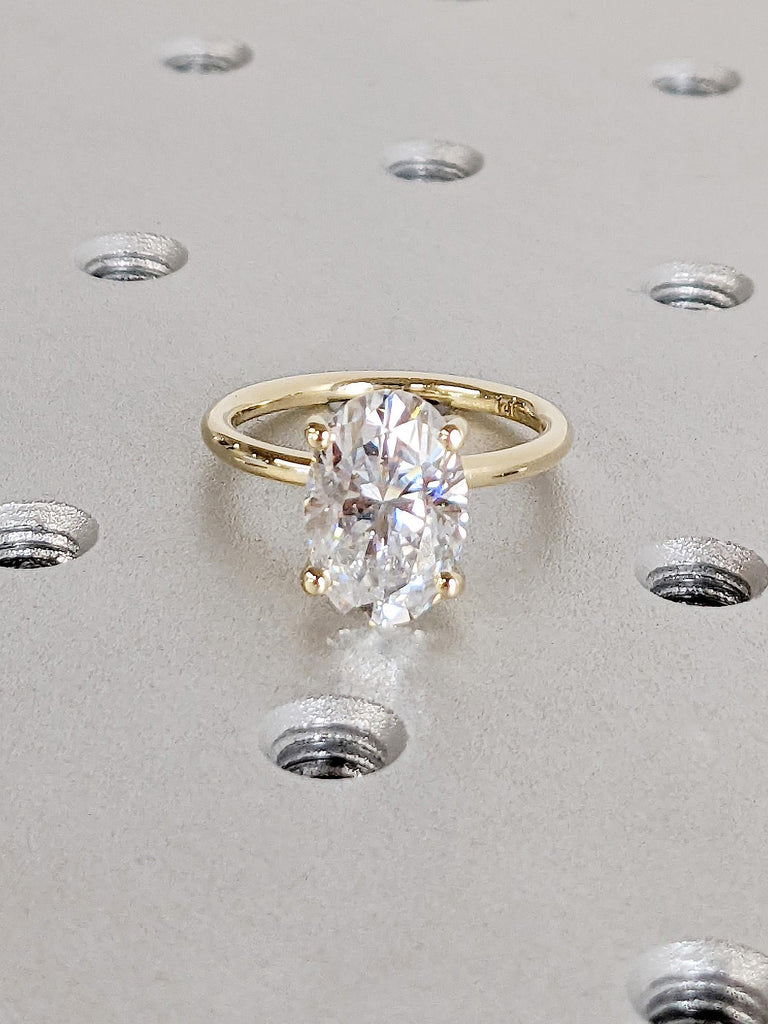14K Yellow Gold Oval Lab Diamond Ring, Classic Solitaire Engagement Ring, Dainty Prong, Personalized Promise Ring For Her, Petite Gold Band