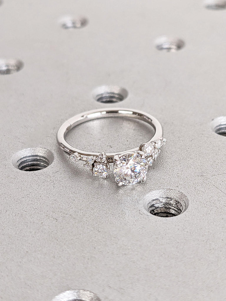 Vintage Round Diamond Engagement Ring | Unique White Gold Lab Grown Diamond Wedding Ring | Cluster Dainty Promise Ring for Women | 14k 18k