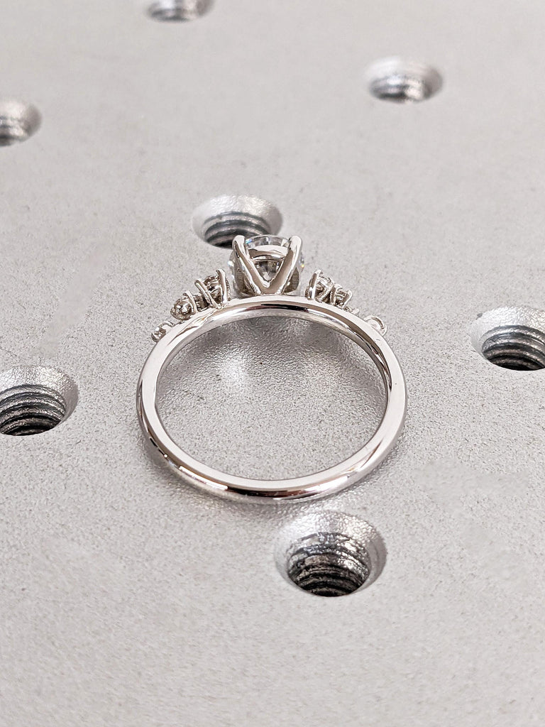 18K White Gold Engagement Ring with Round Lab Grown Diamond | Unique Snowdrift Diamond Cluster Proposal Ring | Art Deco Wedding Ring for Her