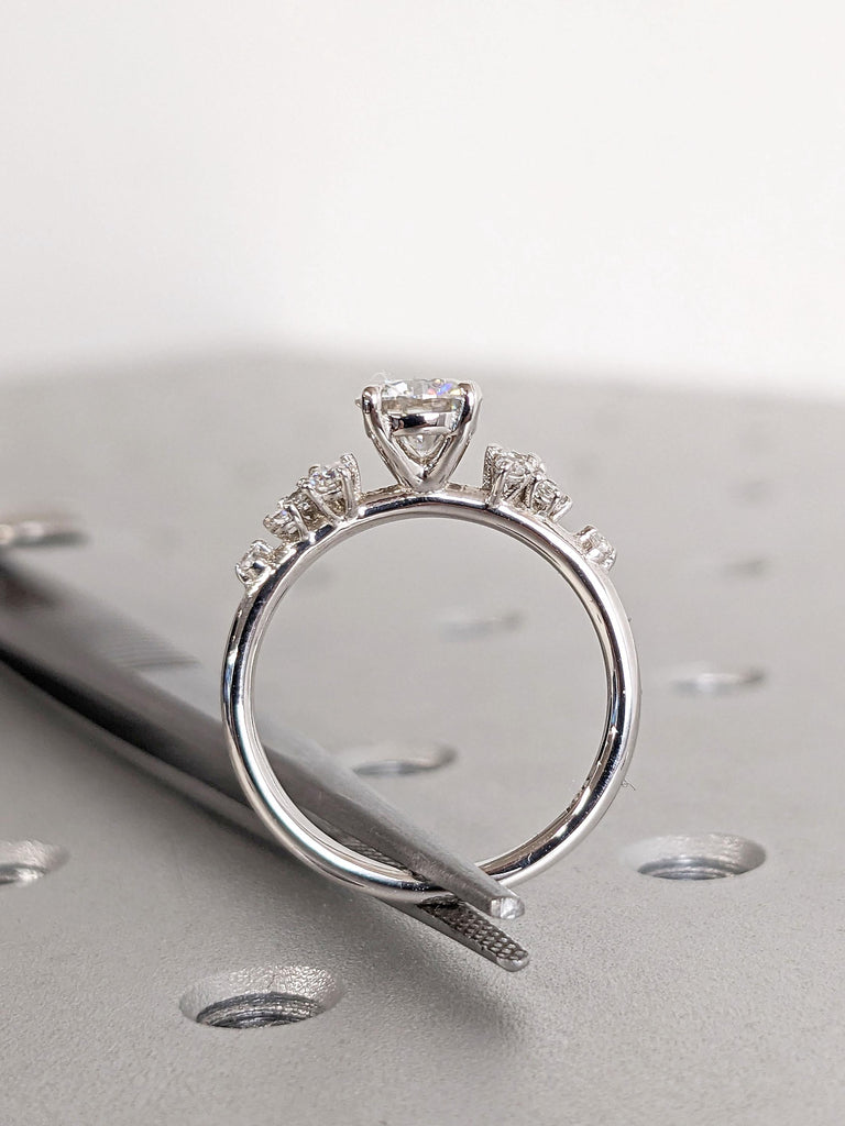 Vintage Round Diamond Engagement Ring | Unique White Gold Lab Grown Diamond Wedding Ring | Cluster Dainty Promise Ring for Women | 14k 18k