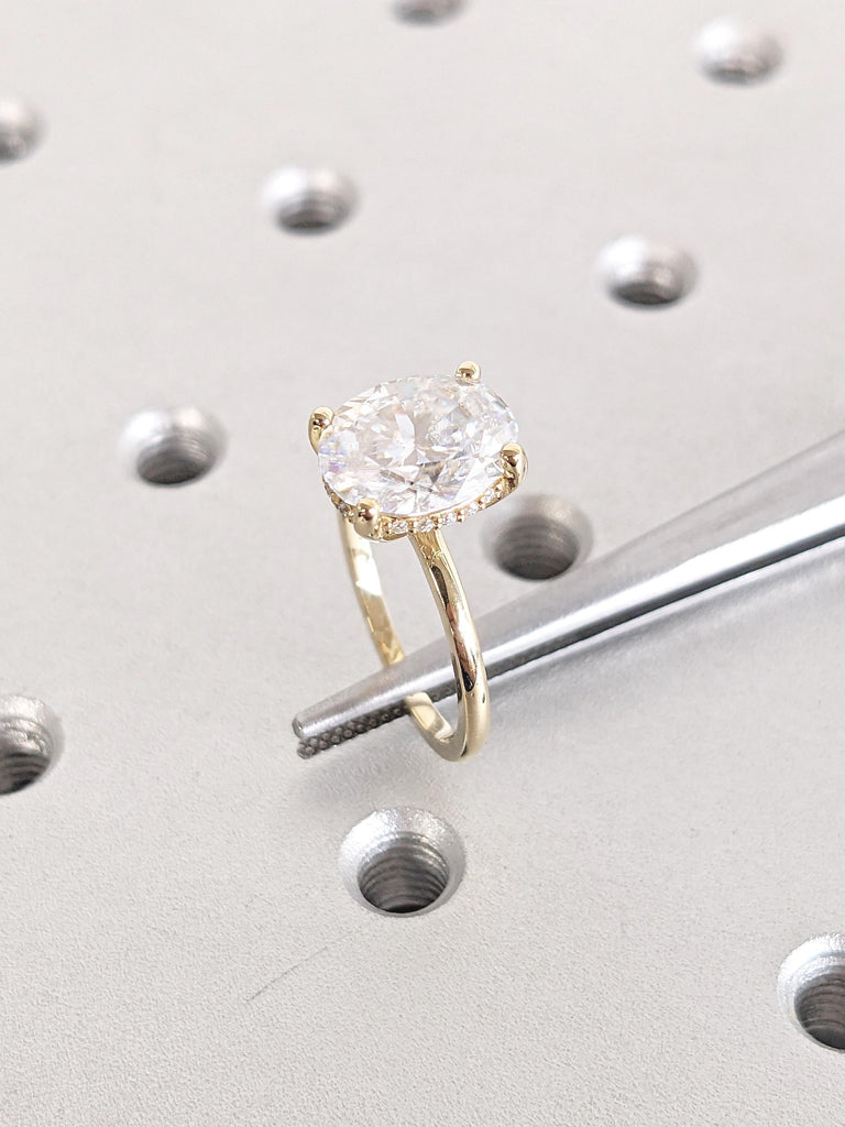 14k Gold Engagement Ring, Oval Lab Grown Diamond Ring