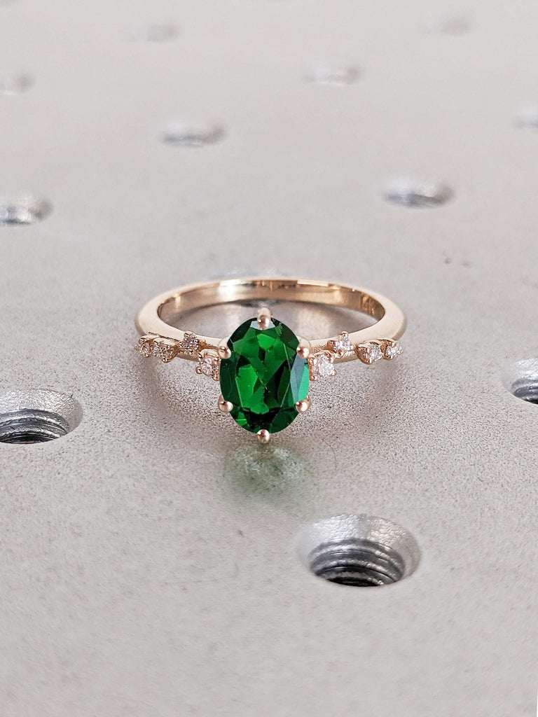 14k Rose Gold Lab Emerald Ring | Oval Ring