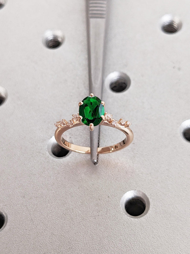 Lab Emerald Engagement Ring | 14k Rose Gold Lab Emerald Ring