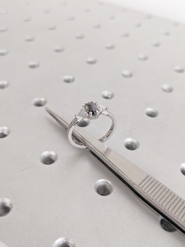 Art Deco Salt and Pepper Diamond Hexagon Ring