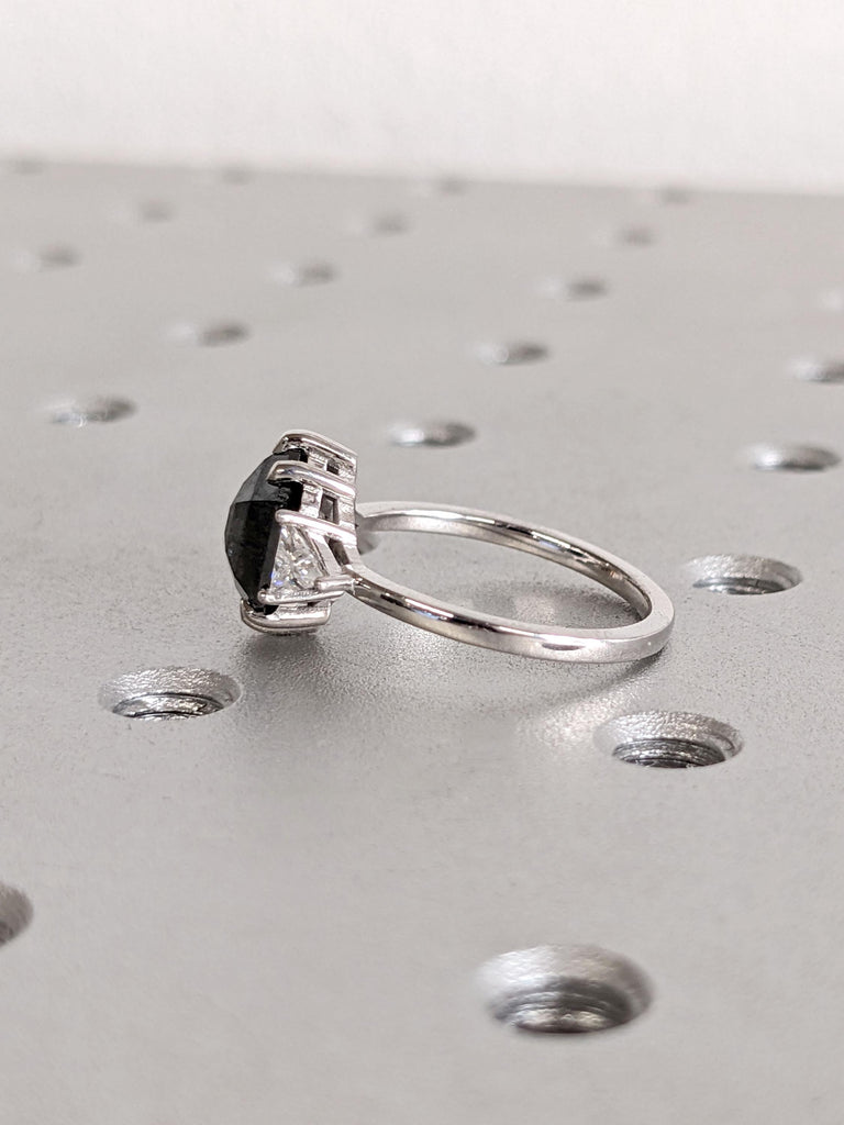 1CT, 2ct Genuine Diamond Engagement Ring | Comfort Fit Wedding Ring | Solid Gold Salt and Pepper Diamond Ring | Hexagon cut Art Deco Ring