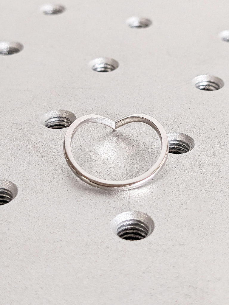 14k White Gold Chevron Stacking Ring | Thin Gold Ring | Dainty Wedding Ring | Plain Gold Band | Woman Bridal Ring | Minimalist Ring for Her