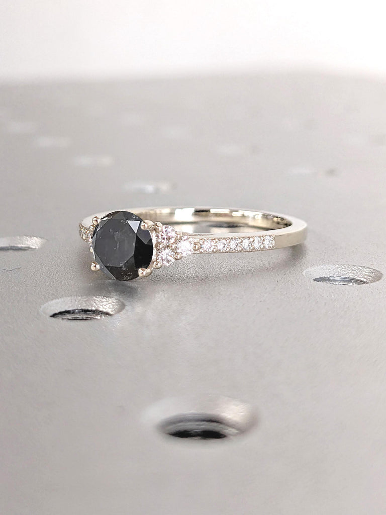 1ct/1.5ct/2ct Round Grey Diamond and Moissanite Art Deco Promise Ring | 14k 18k Gold Rings for Women | Paved Lab Grown Diamond Wedding Ring