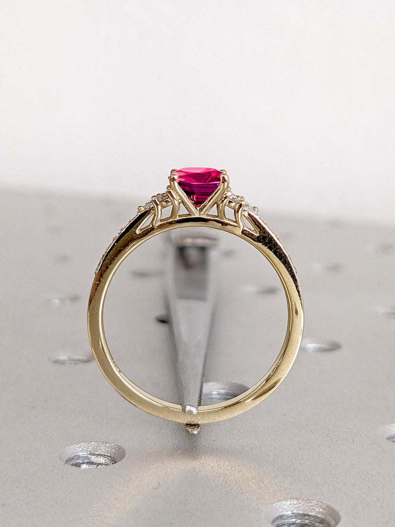Red Ruby and Diamond Cluster Promise Ring | July Birthstone Gemstone Engagement Ring | 1ct, 1.5 Carat Round Ruby 14k Gold Rings for Women
