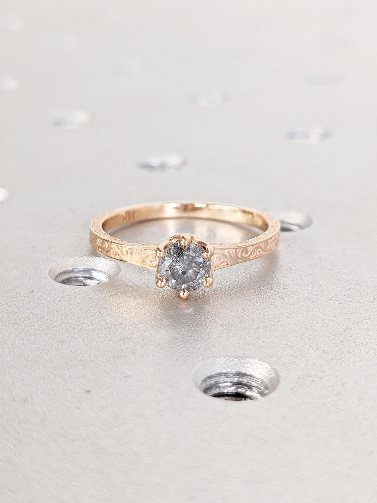 Round Cut Salt and Pepper Diamond Ring