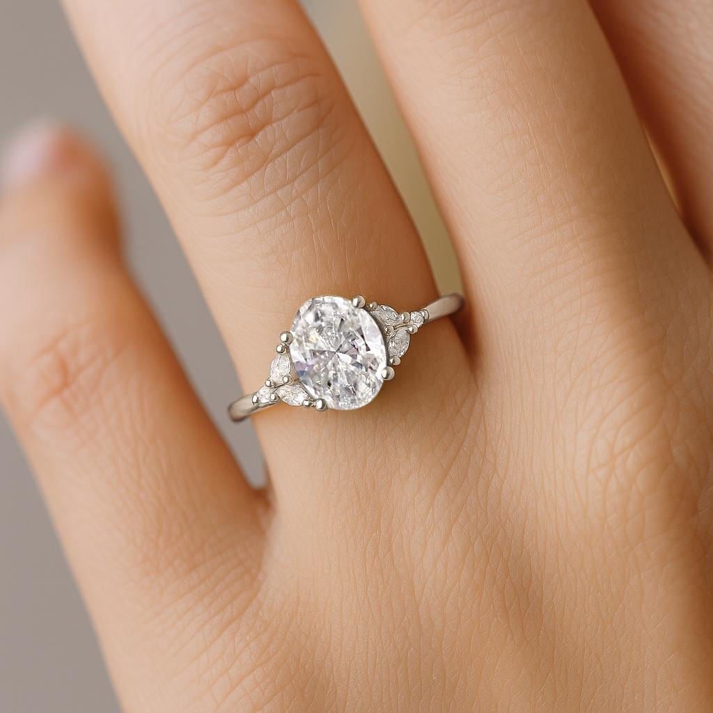 1ct Oval cut VVS Moissanite Ring | Moissanite Cluster Engagement Ring | 14k 18k Gold Rings for Women | Moissanite and Diamond Promise Ring