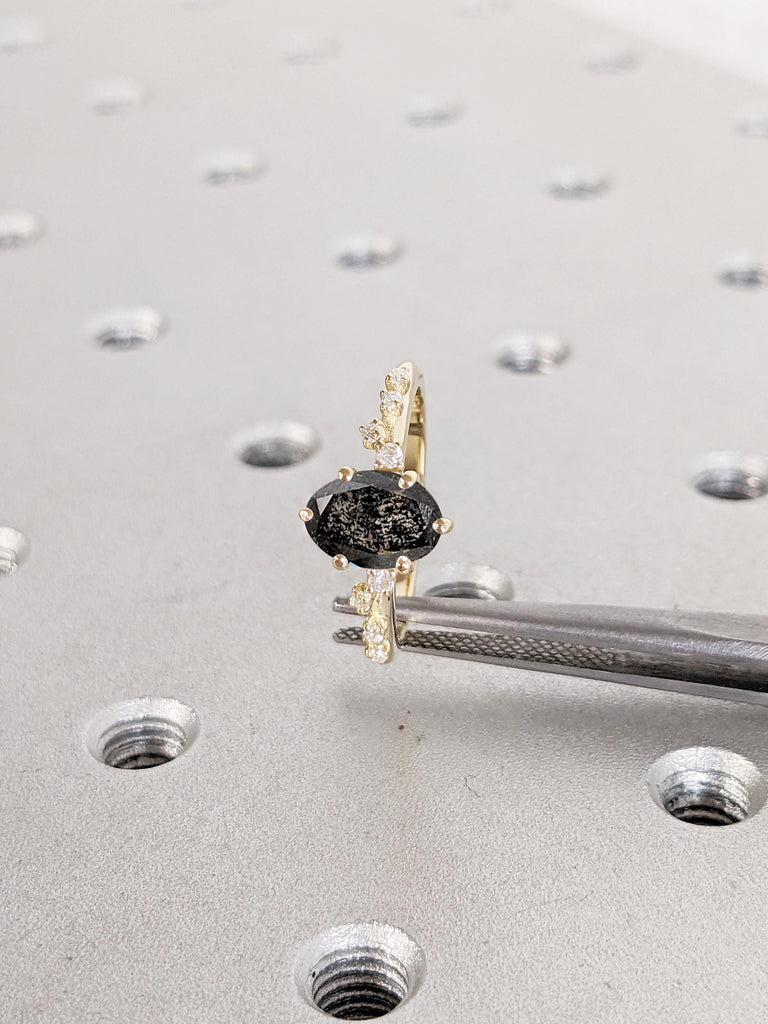 Unique Salt and Pepper Diamond Ring, 14k Solid Gold Ring