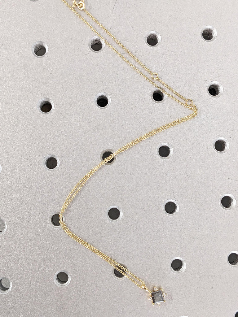 Solid Yellow Gold Necklace for Women | Princess cut Pendant Salt and Pepper Diamond Simple Necklace | Layering Necklace | Engagement Gift