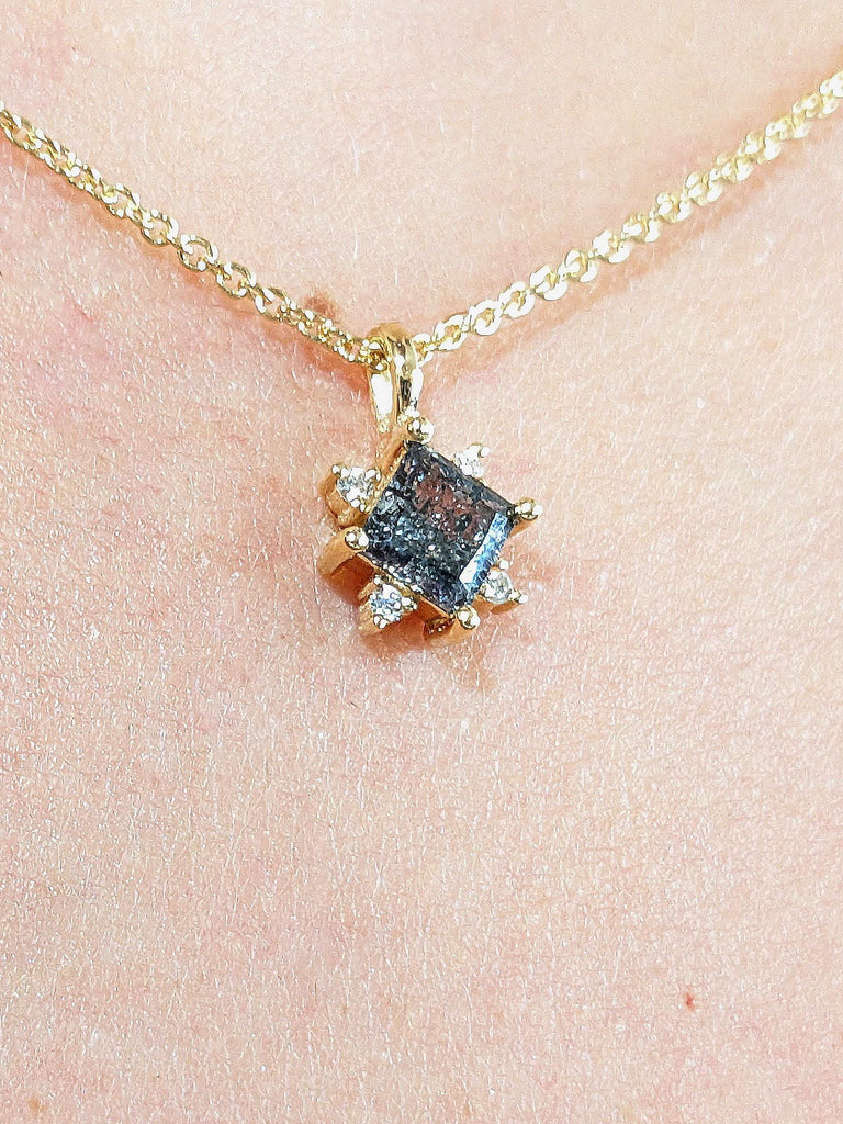 0.5ct Diamond Pendant Necklace | 18k Yellow Gold Woman Necklace | Natural Salt and Pepper Black Diamond Engagement Necklace | Everyday Necklace | Galaxy Necklace