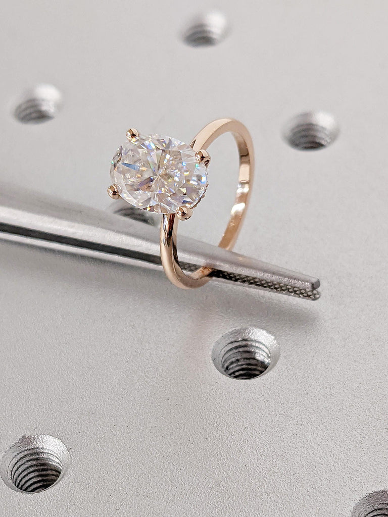 Classic Oval Cut Hidden Halo Moissanite Engagement Ring Diamond Ring, 14K Rose Gold Proposal Ring, Dainty 4 Prongs Ring, Personalized Gift