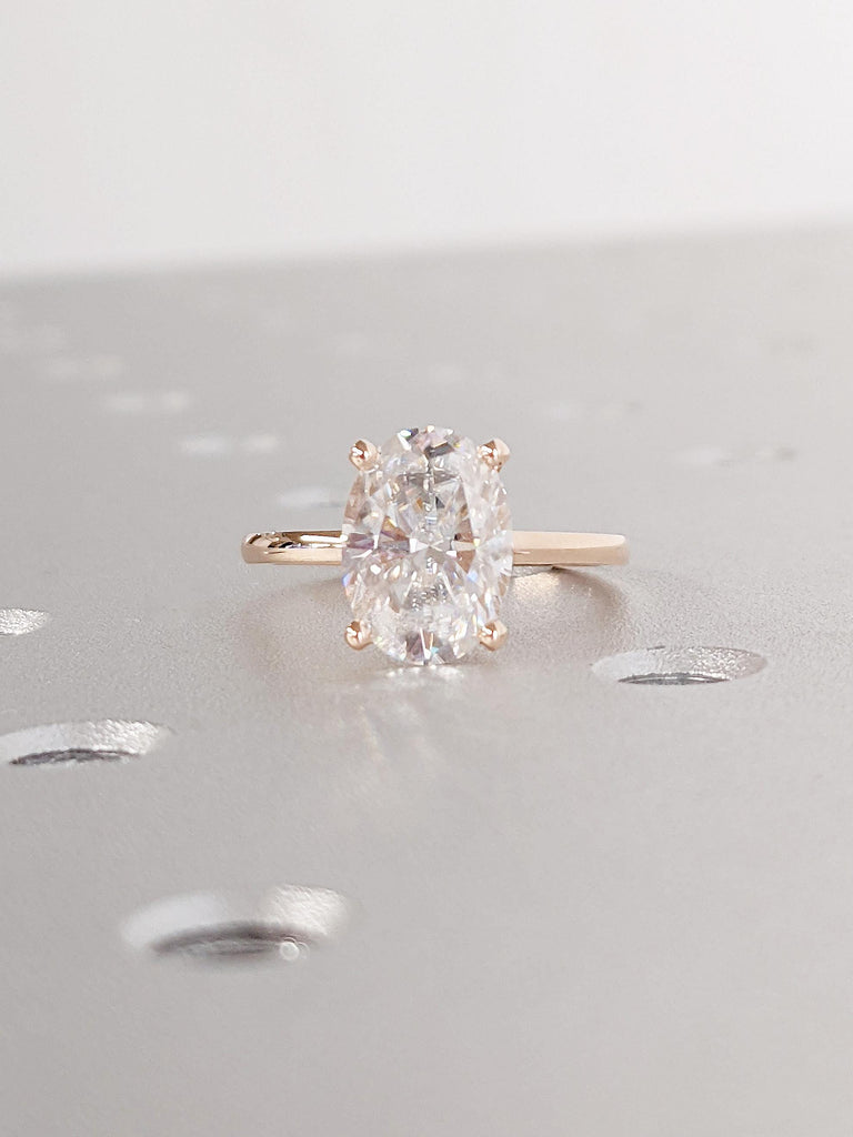 Classic Oval Cut Hidden Halo Moissanite Engagement Ring Diamond Ring, 14K Rose Gold Proposal Ring, Dainty 4 Prongs Ring, Personalized Gift