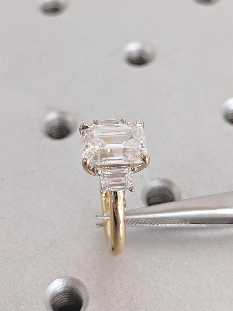 Two Tone 18k Gold Three Stone Ring