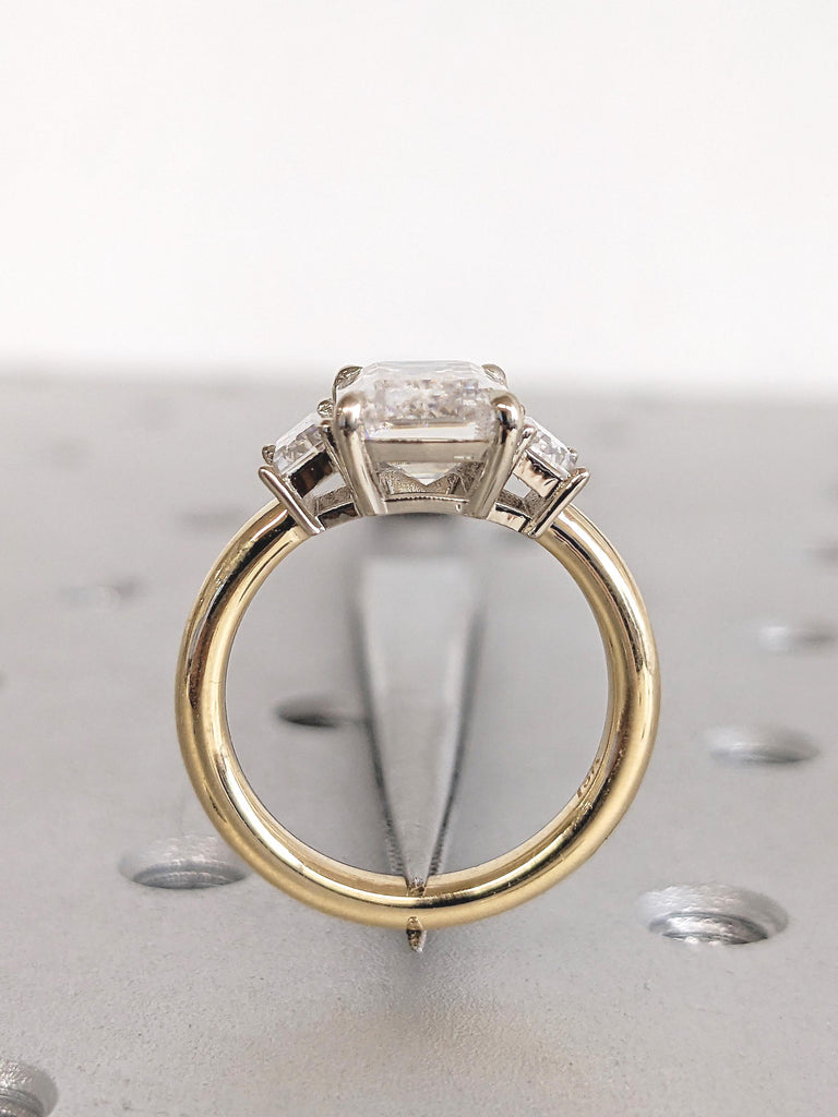 Trapezoid Moissanite, Unique Two Tone Ring