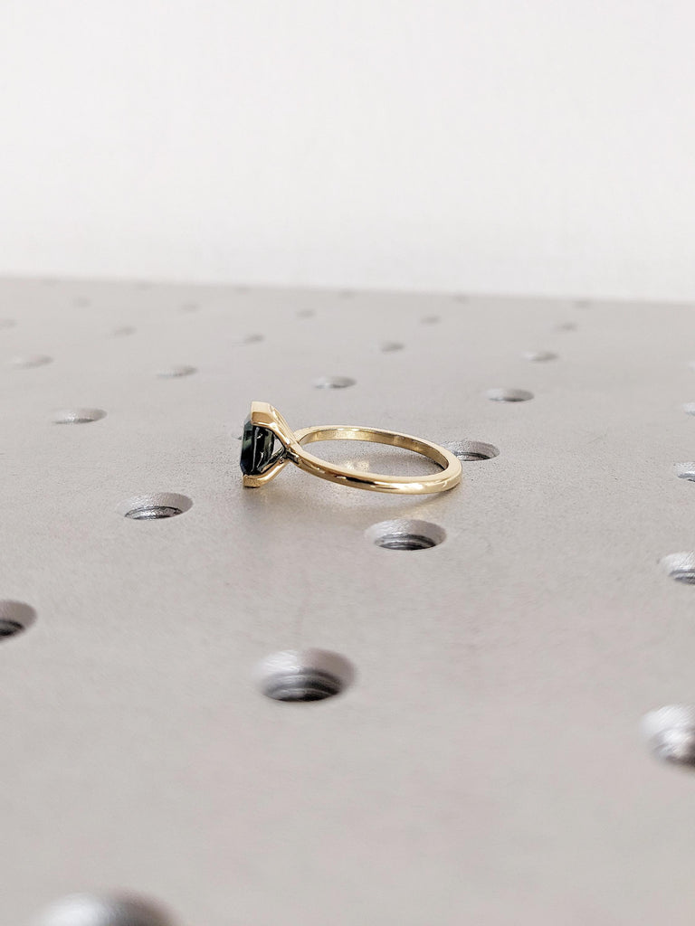 1ct Teal Sapphire Ring, Emerald Cut Engagement Ring, Blue Green Montana Sapphire Ring, Minimalist 18k Solid Gold Ring, Bezel Engagement Ring
