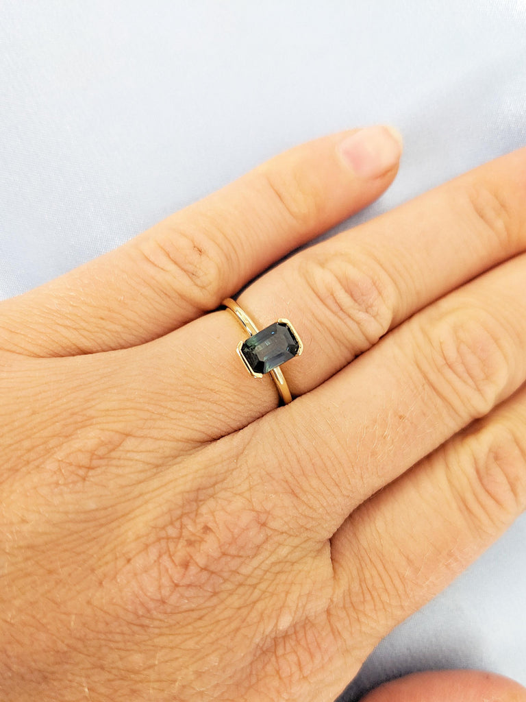 1ct Teal Sapphire Ring, Emerald Cut Engagement ring