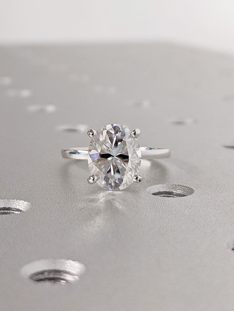 Solitaire Oval Moissanite Engagement Ring, 14K White Gold Minimalist anniversary Ring, Statement Ring, Stackable Ring, Simple promise Ring