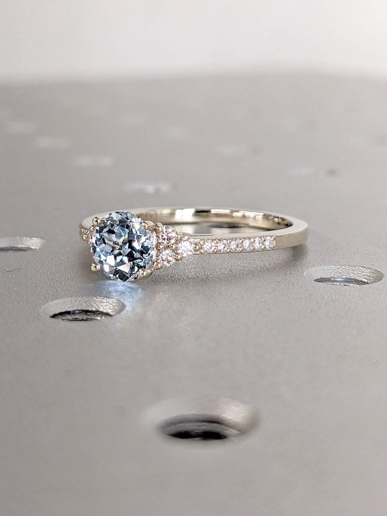 Eco Friendly Aquamarine Ring | Round cut Engagement Ring | Art Deco Promise Anniversary Ring for Her | 1ct, 1.5CT Aquamarine Blue Gemstone