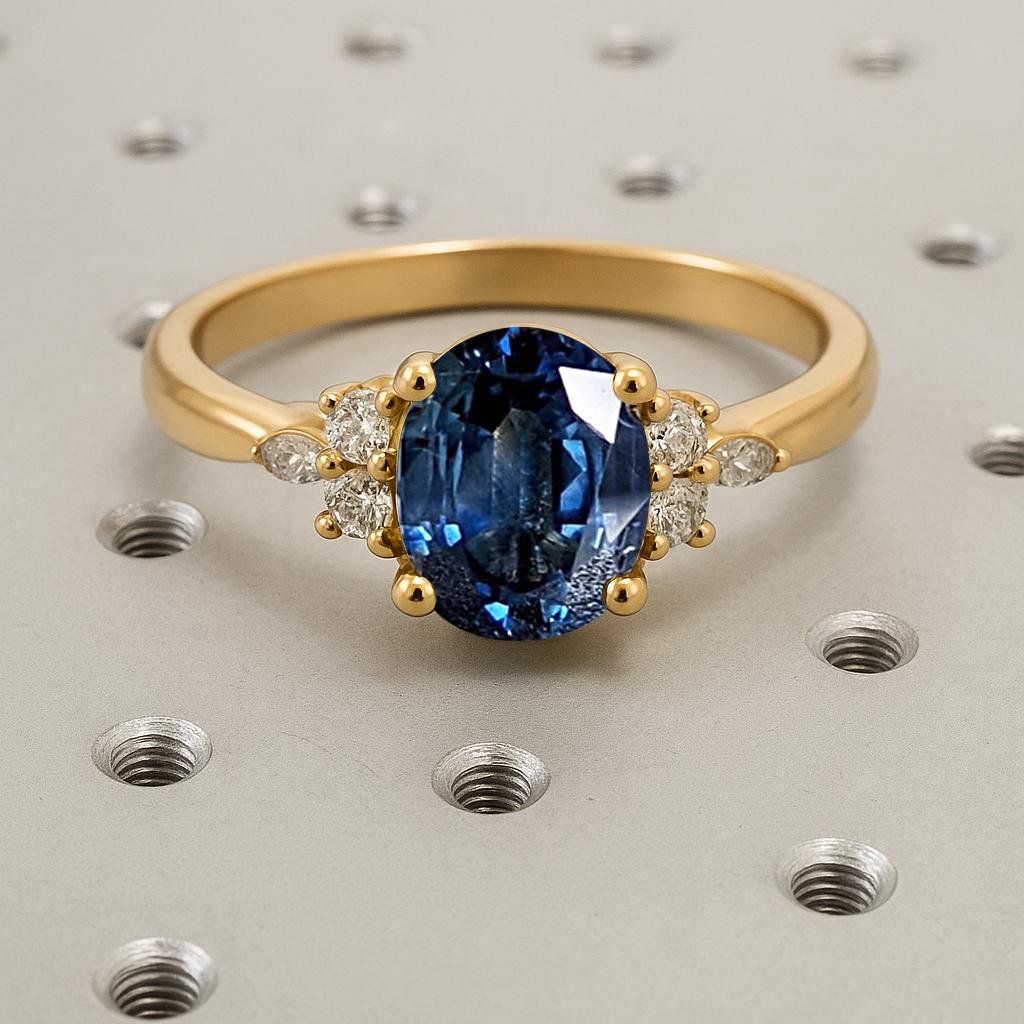 Vintage Lab Sapphire Ring, Oval Engagement Ring, Solid Gold