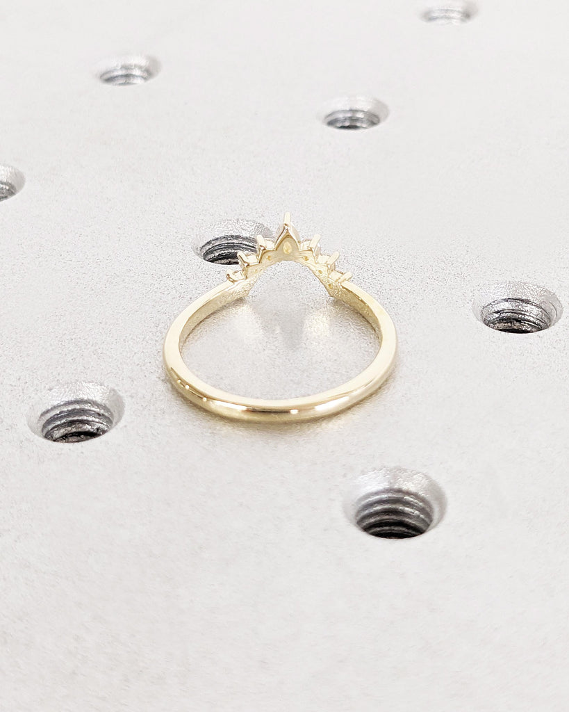 Real Diamond Band 14K Gold | Curved Wedding Band | Cluster Diamond Ring | Matching Stacking Bridal Ring | Unique Wedding Band Gift for Women