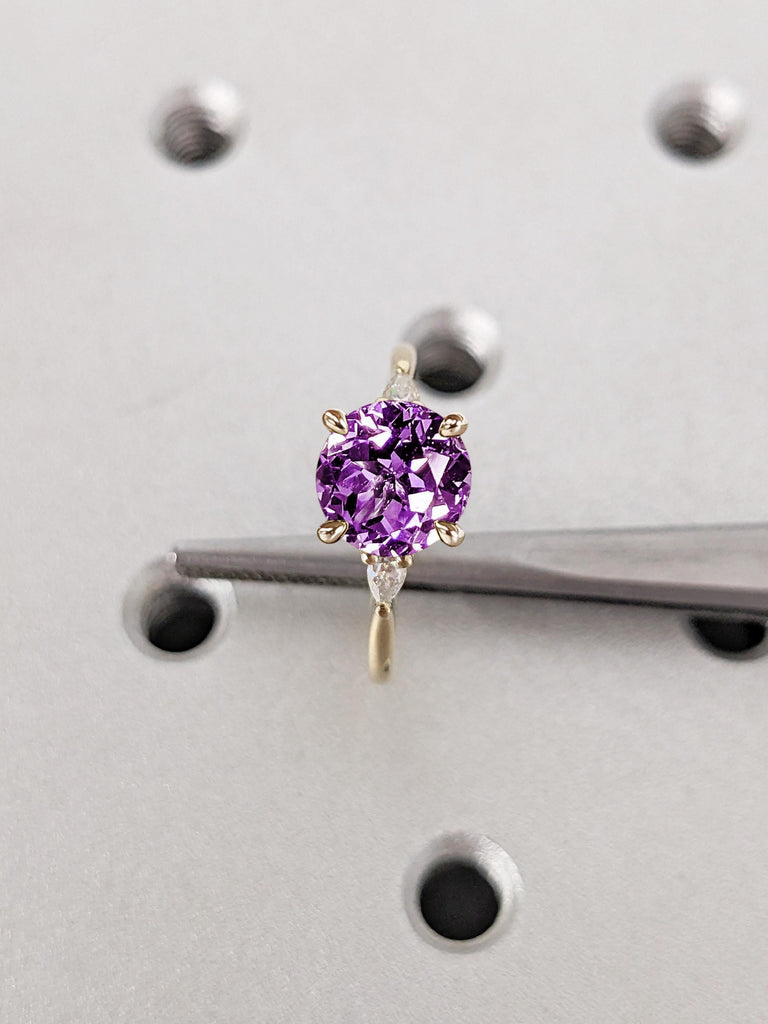 Purple Alexandrite Gemstone Engagement Ring | Round cut Alexandrite Ring | Simple Promise Ring for Her | Women Wedding Ring | Thin Gold Ring