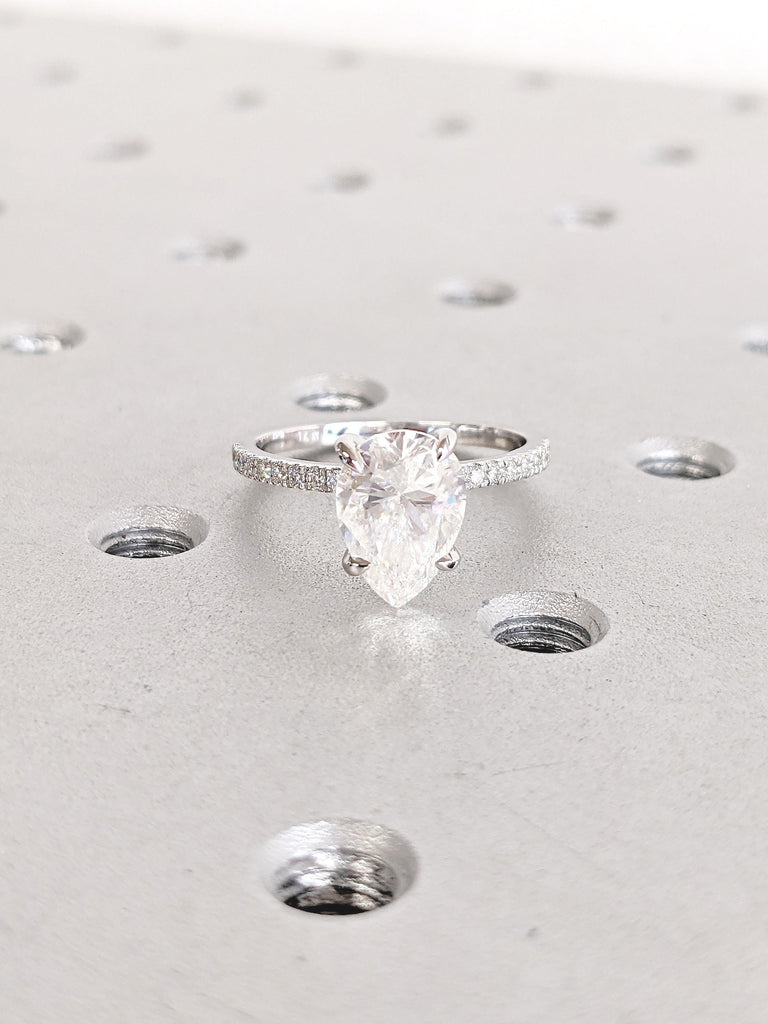 2ct Pear Lab Grown Engagement Ring, Statement Rings for Women