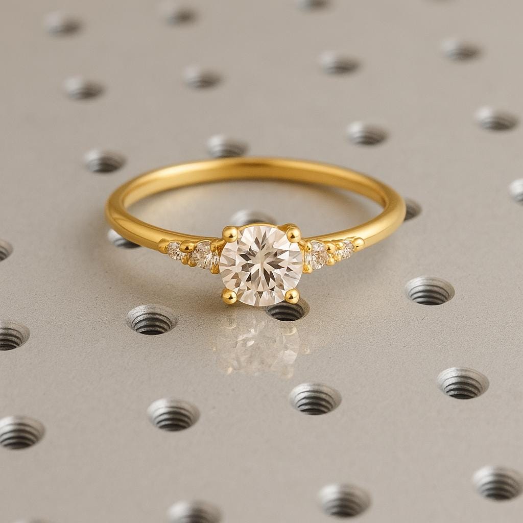 Round Lab Diamond Ring, 14k/18k Solid Gold Ring, Modern Ring for Women