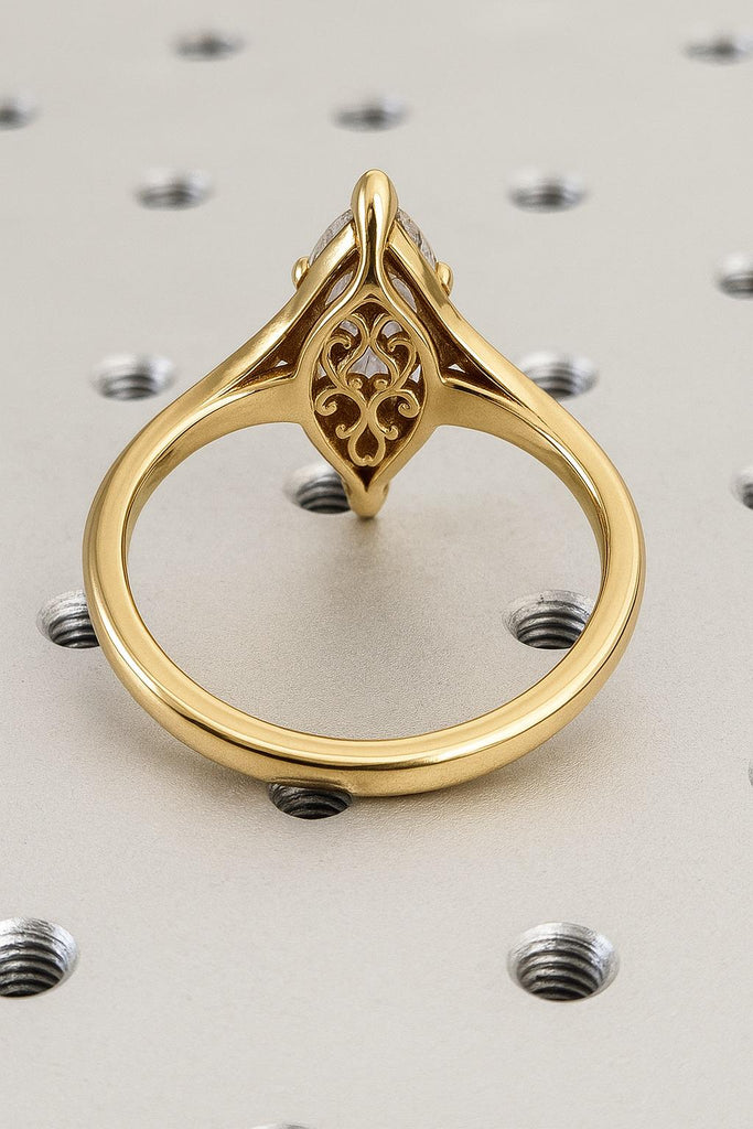 Vintage Victorian Inspired Filigree Engagement Ring | D/F Color VS1 Lab Created Diamond Solid Gold Promise Ring