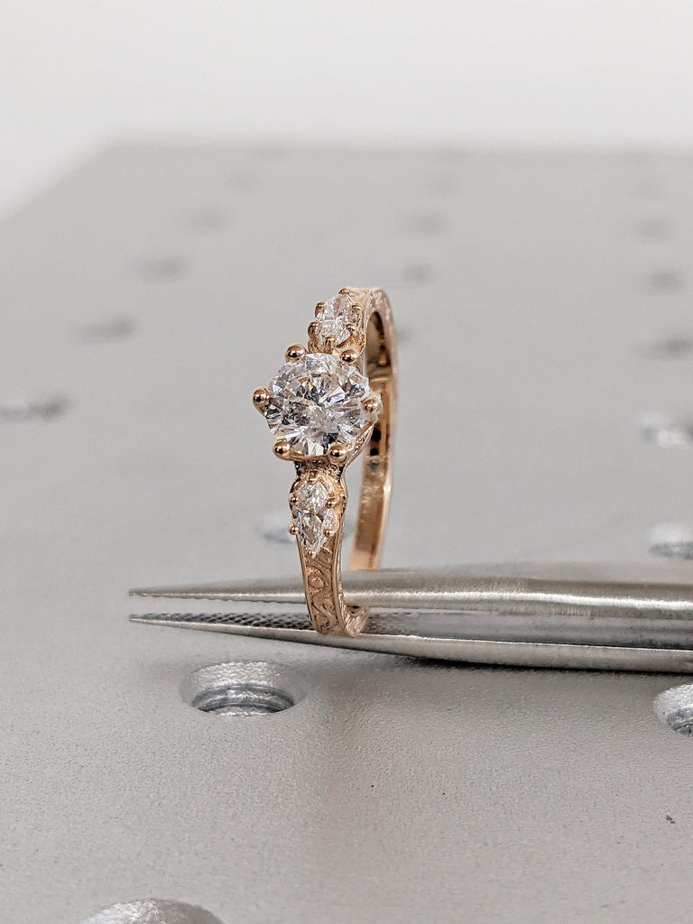 Vintage Moissanite Engagement Ring, Filigree Moissanite Rings for Women, Vintage Style Ring, Dainty 18k 14k Rose Gold Promise Ring for Her