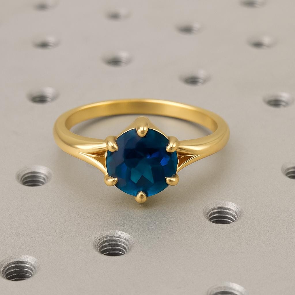 Split Shank Teal Sapphire Engagement Ring, Peacock Sapphire Promise Ring, Round Cut Blue Green Sapphire Ring, 14K Solid Gold, Anniversary Gift for Her