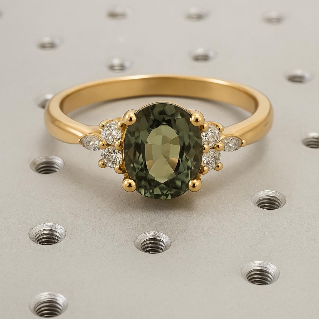 Green Sapphire Engagement Ring, Solid Gold Ring, Cocktail Ring, Gemstone Ring