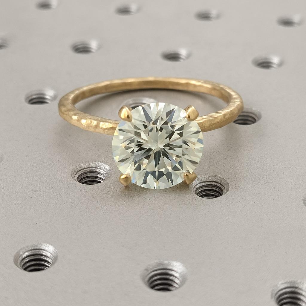 Simple Diamond Ring for Women | 14k Gold Hammered Wedding Band | Engagement Ring | Round Diamond Solitaire Ring, Dainty Promise Ring for Her