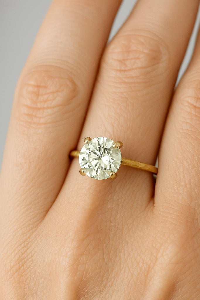 1.50 Ct Round Moissanite Engagement Ring, Solid Gold Solitaire Engagement Ring, 14k Moissanite Wedding Ring, Promise Ring 14k, Hammered Finish Ring, Rustic Engagement
