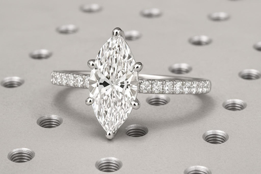 Marquise Moissanite Engagement Ring | 14K Solid Gold Pave Set Side Stone Ring  | Woman Promise Ring | 1, 1.5, 2 CT Marquise Center Stone