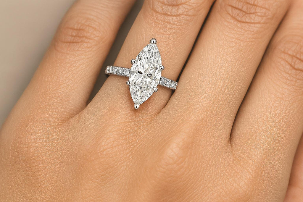 Marquise Moissanite Half Eternity Engagement Ring | Classic White Gold Diamond Engagement Ring | Unique Cluster Promise Ring | Bridal Wedding Ring Anniversary