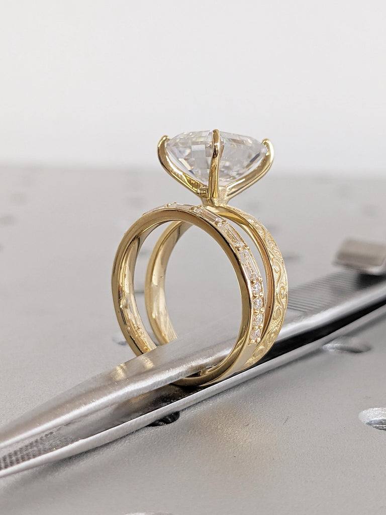 Vintage Lab Diamond Promise Ring, 18k Solid Gold Ring Set, Filigree Lab Grown Diamond Ring, Stacking Ring for Women, Art Deco Statement Ring image #4