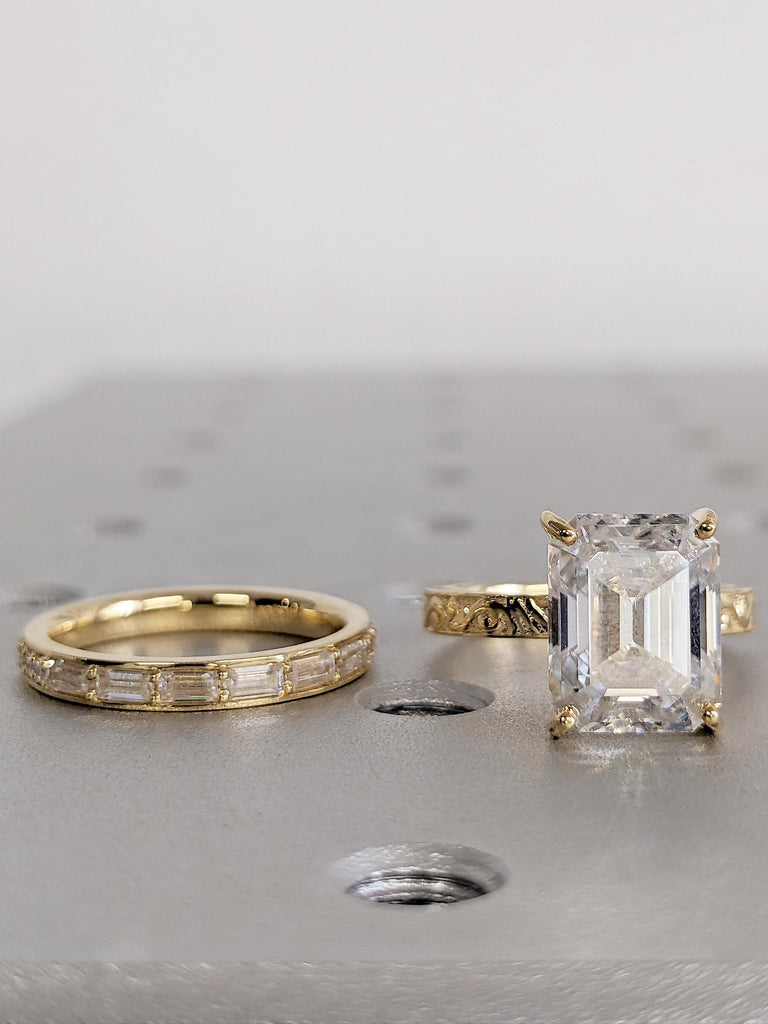 Vintage Lab Diamond Promise Ring, 18k Solid Gold Ring Set, Filigree Lab Grown Diamond Ring, Stacking Ring for Women, Art Deco Statement Ring