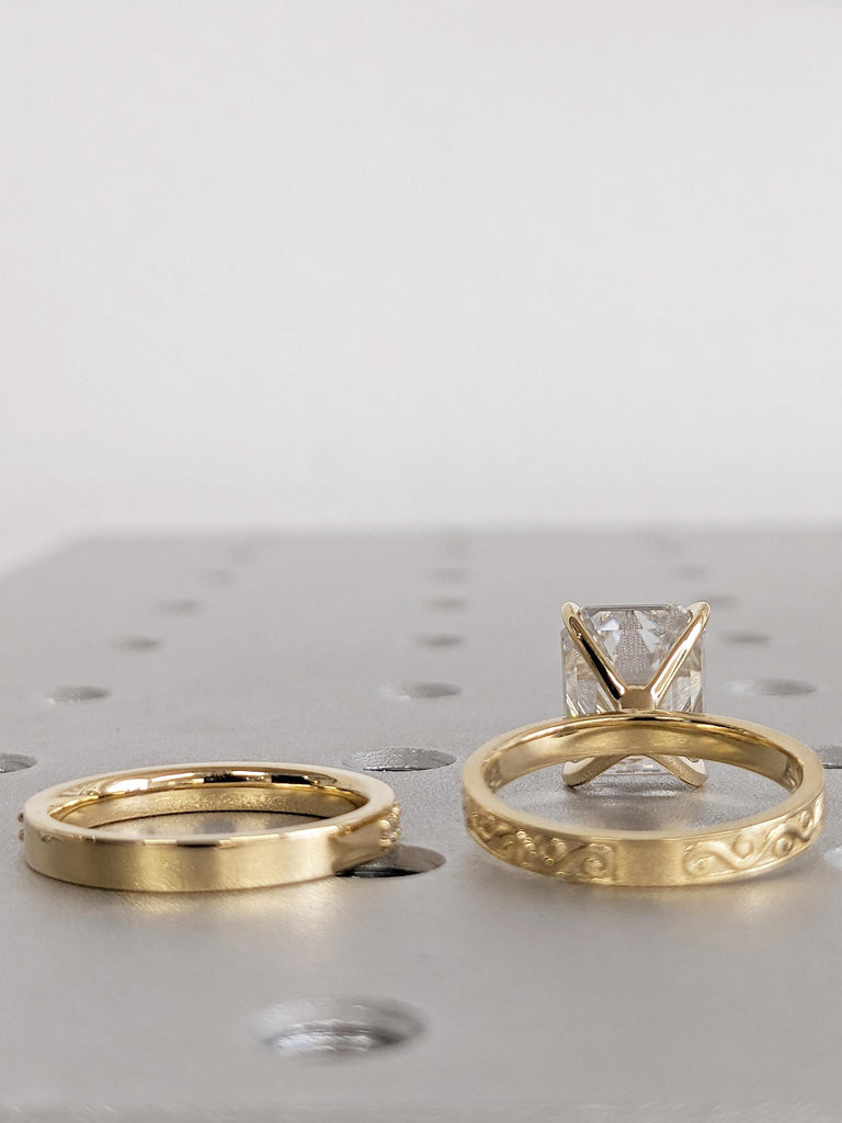 Emerald Cut Engagement Ring, 18k Gold Stacking Ring