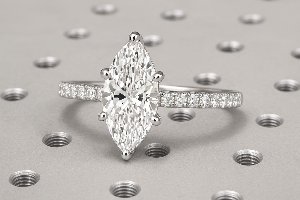 1 Carat Certified Man Made Diamond Ring | Marquise cut Engagement Ring | CVD Diamond Paved Half Eternity Ring | 14k White Gold Rings for Women