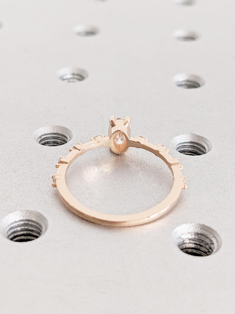 Vintage Oval Cut Moissanite Engagement Ring, Classic 14K Solid Rose Gold Moissanite Bridal Ring, Thin Wedding Ring, Anniversary Promise Ring